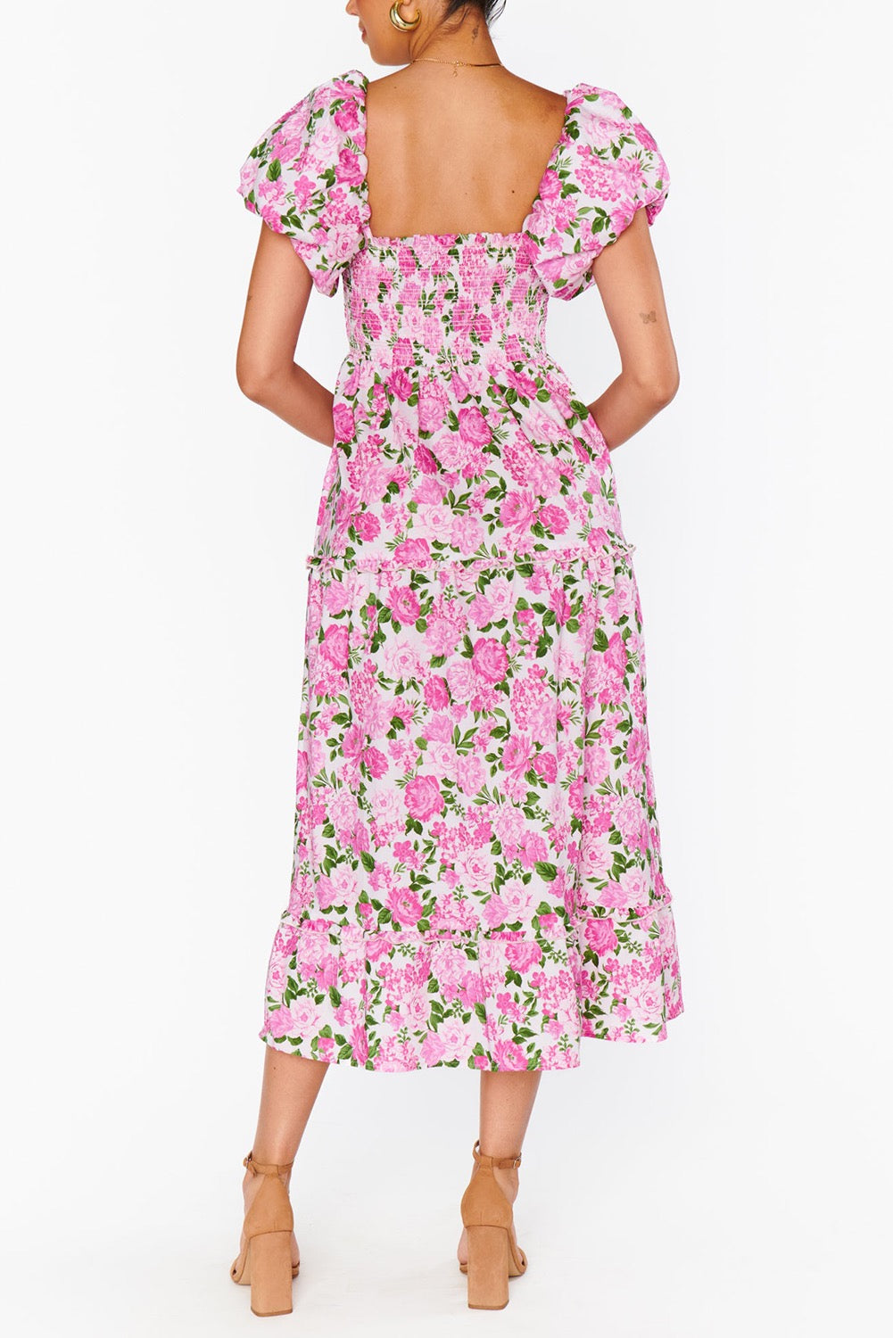 Pink Floral Puff Sleeve Maxi FB
