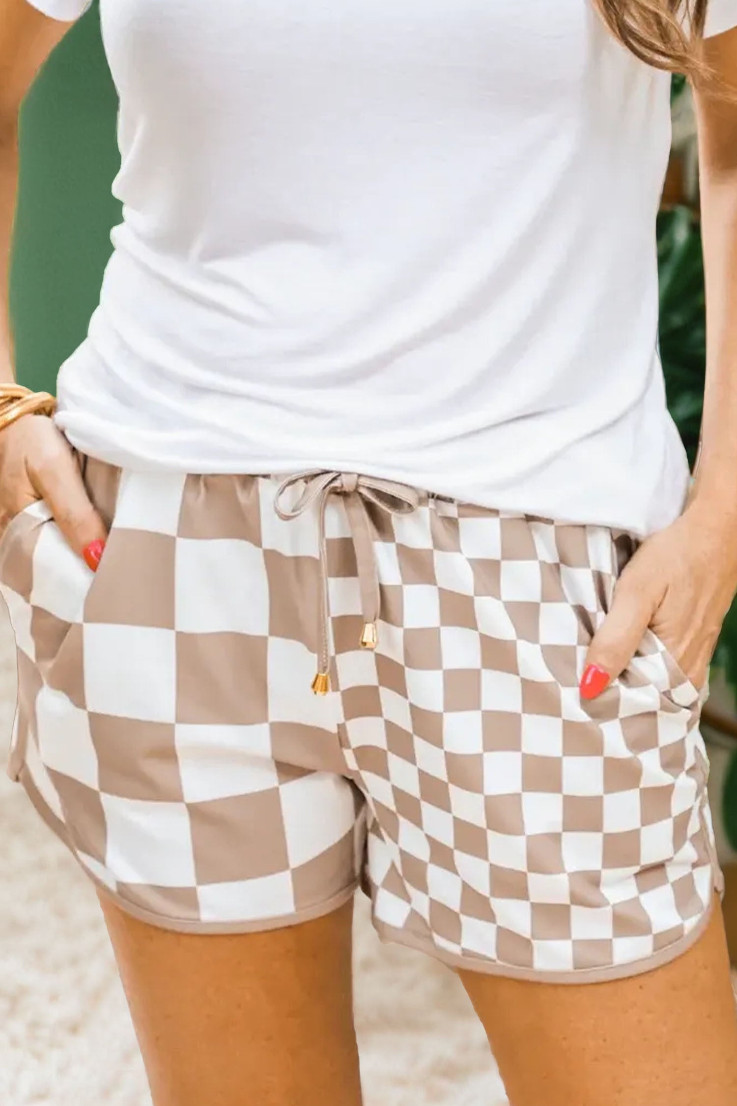 Khaki Double Checkered Casual Shorties