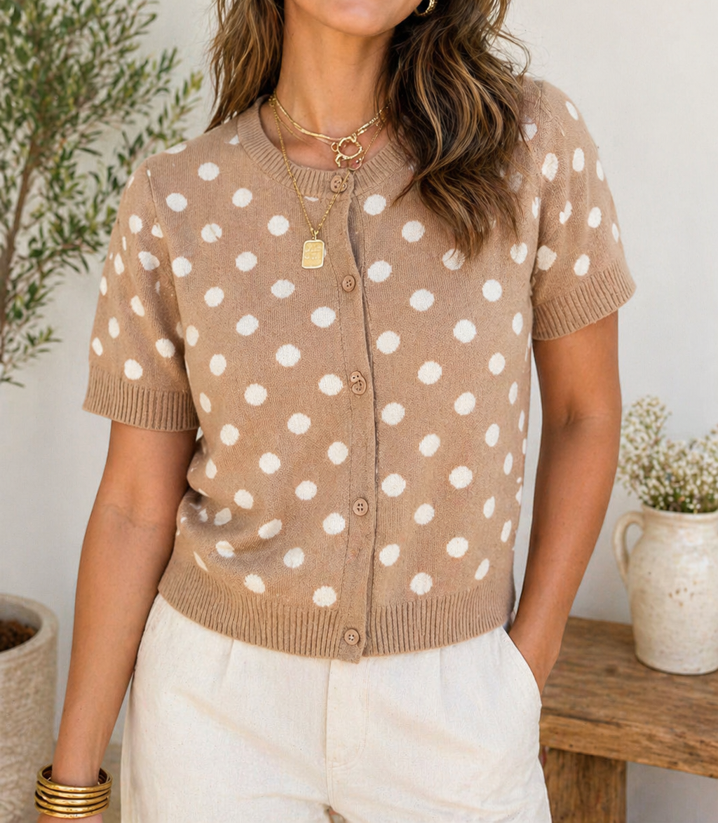 Khaki Polka Dot Button Cardigan