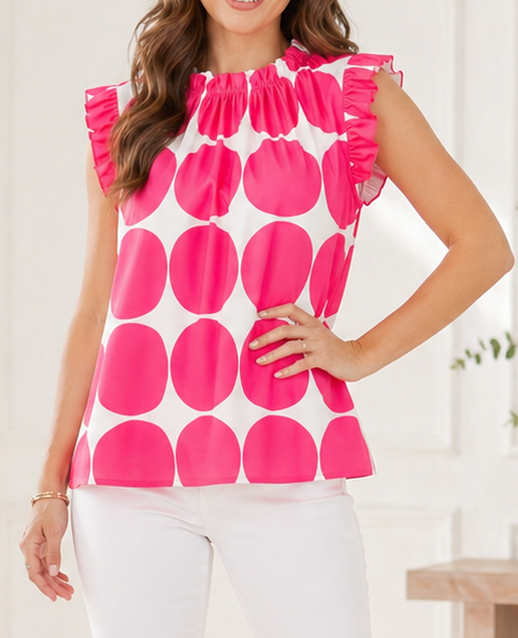Pink Polka Dot Frilled Tank