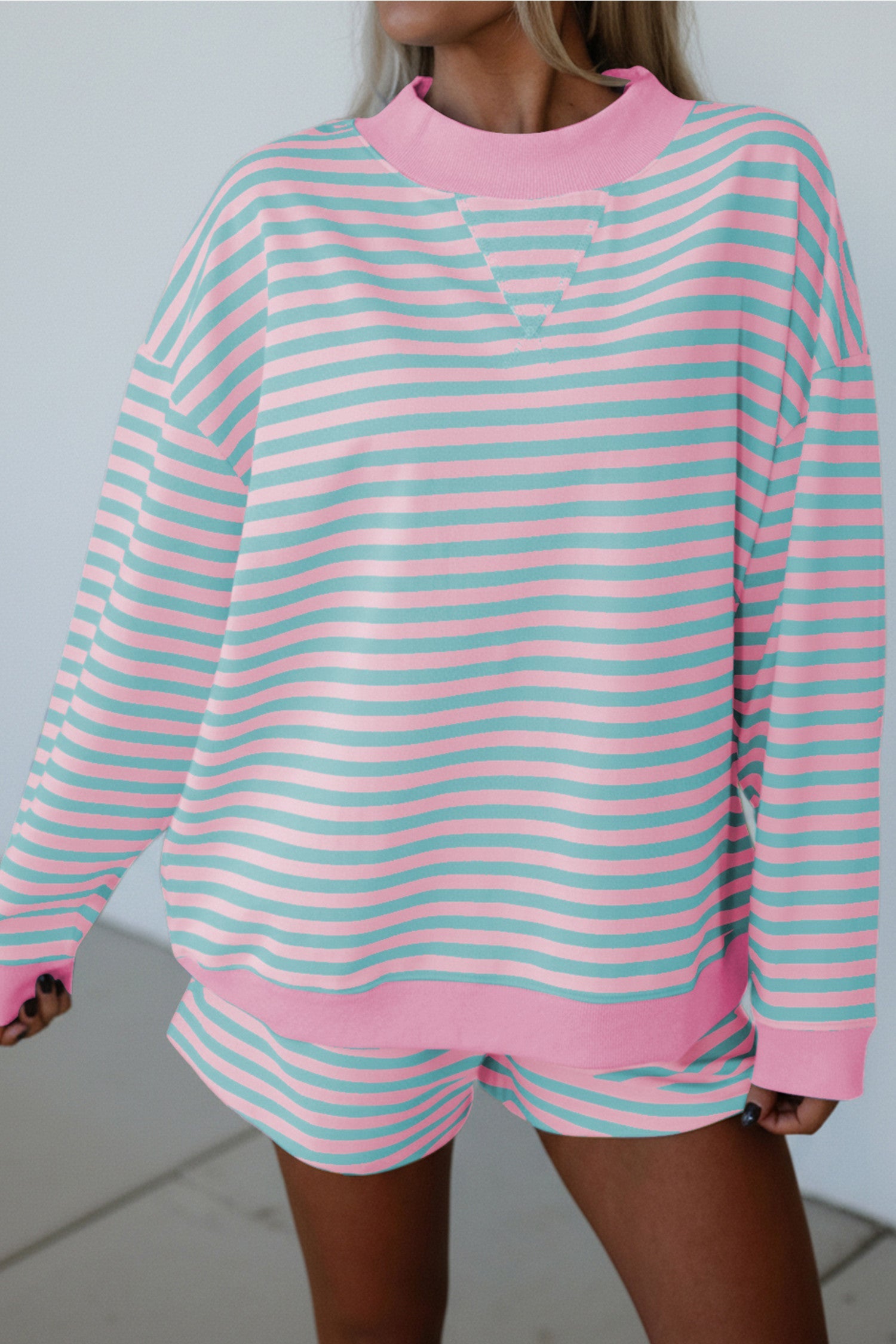 Stripe Colorblock Long Top Set