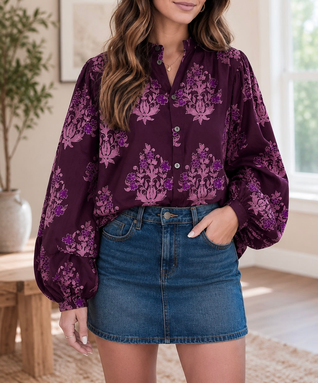 Purple Floral Button Shirt