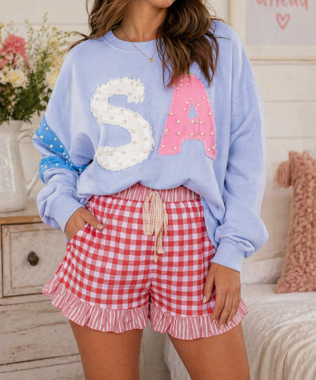 Red Gingham Ruffle Lace Shorties
