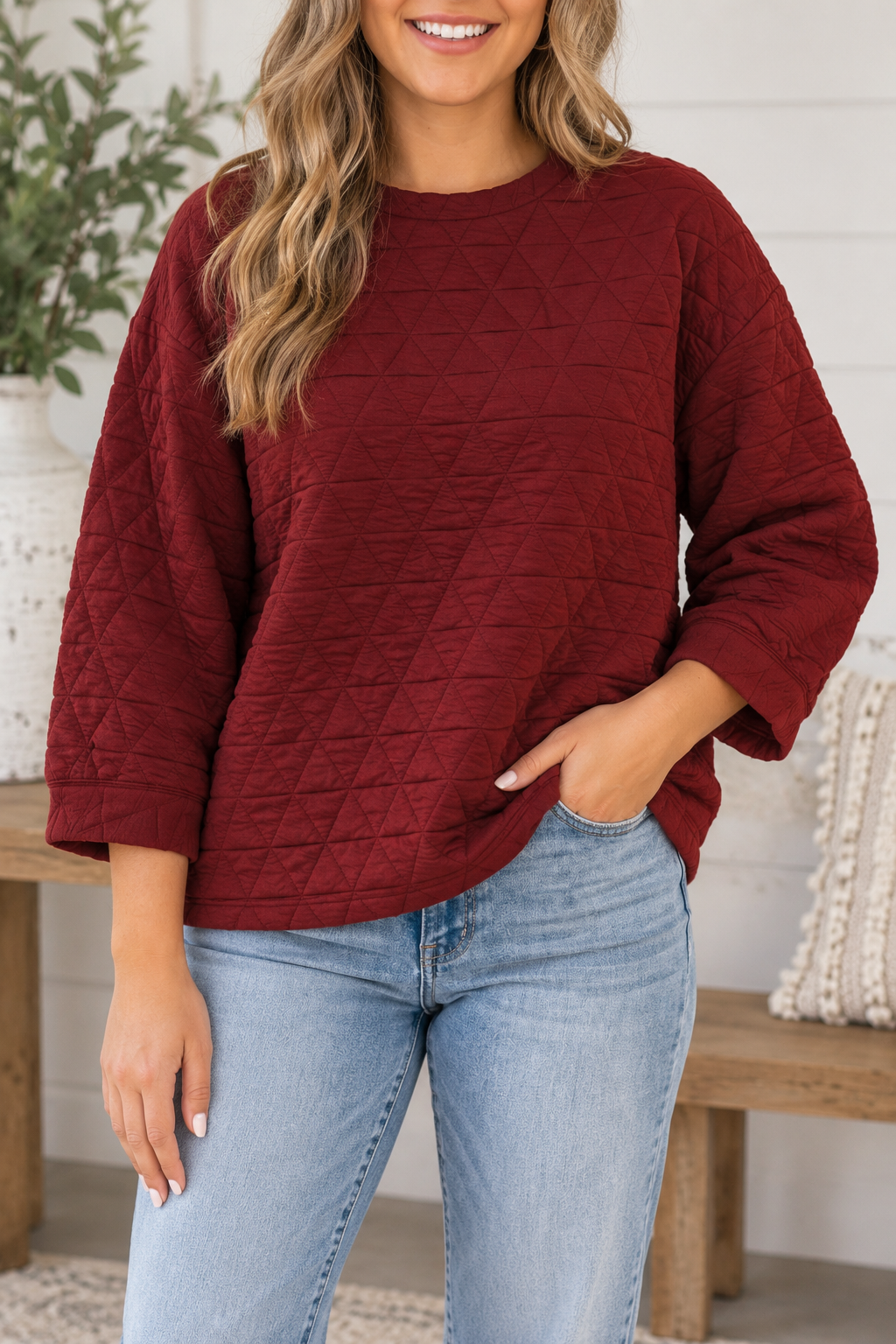 Red Adjustable Cuffs Plus Blouse