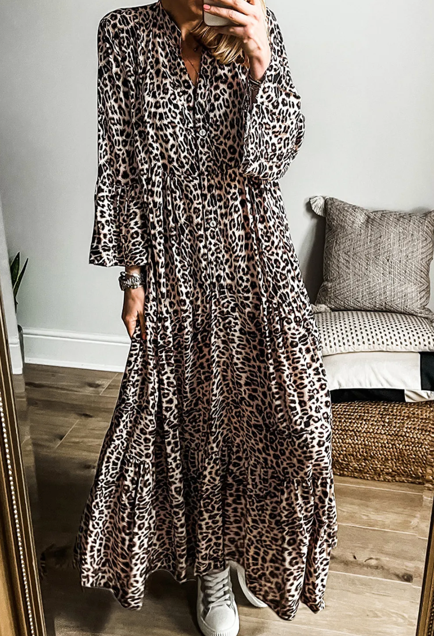 APRICOT LEOPARD MAXI DRESS-OOTD