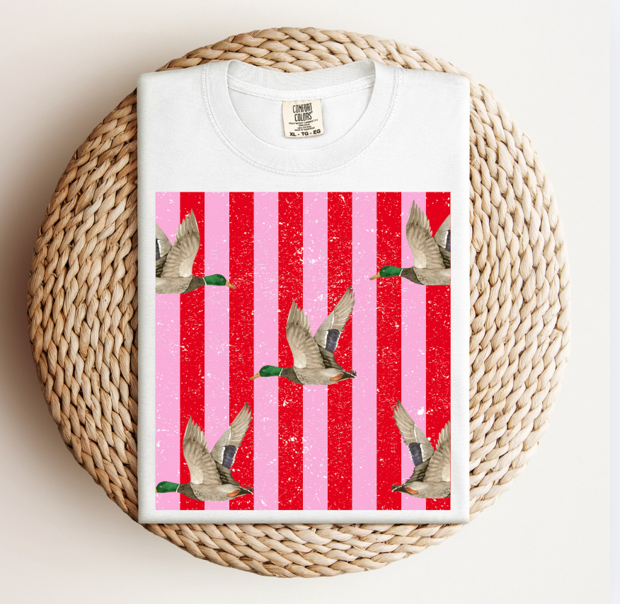 Red & Pink Duck Stripe Tee.