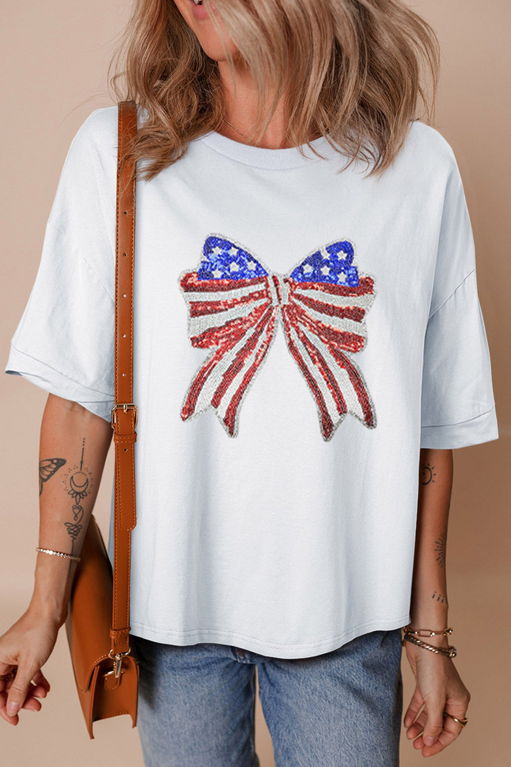 Sequin Patriotic Bow Oversized Top