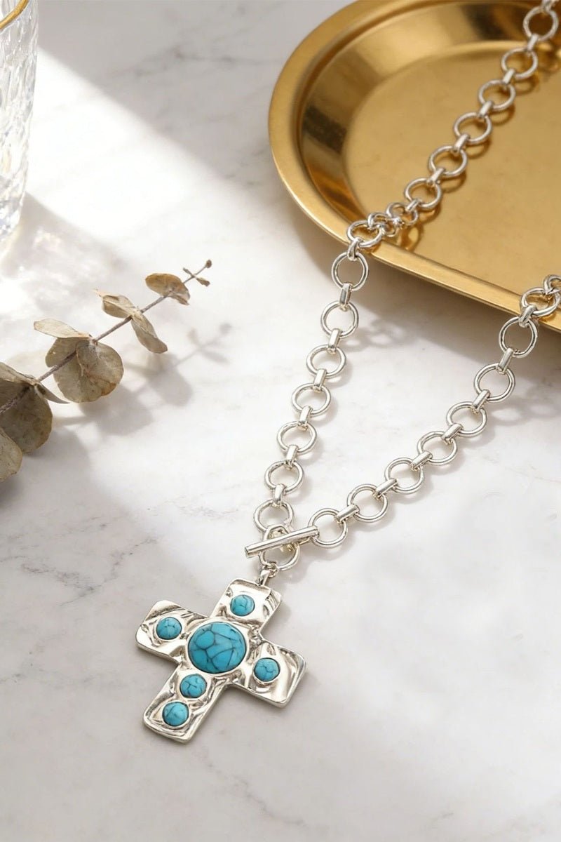 Notable Hammered Cross Necklace Zenana