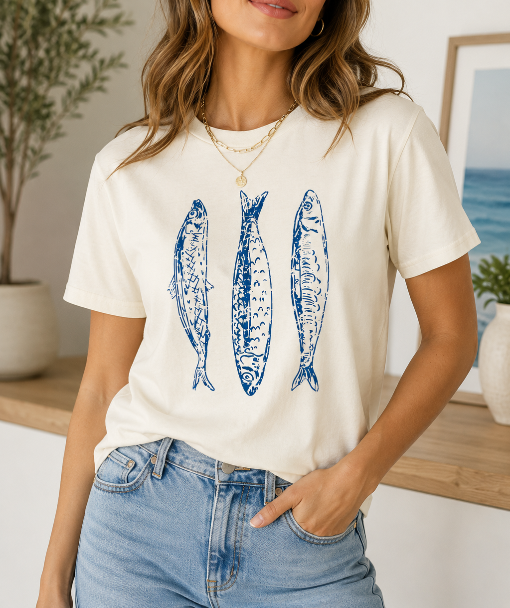 White Fish Print Shirt