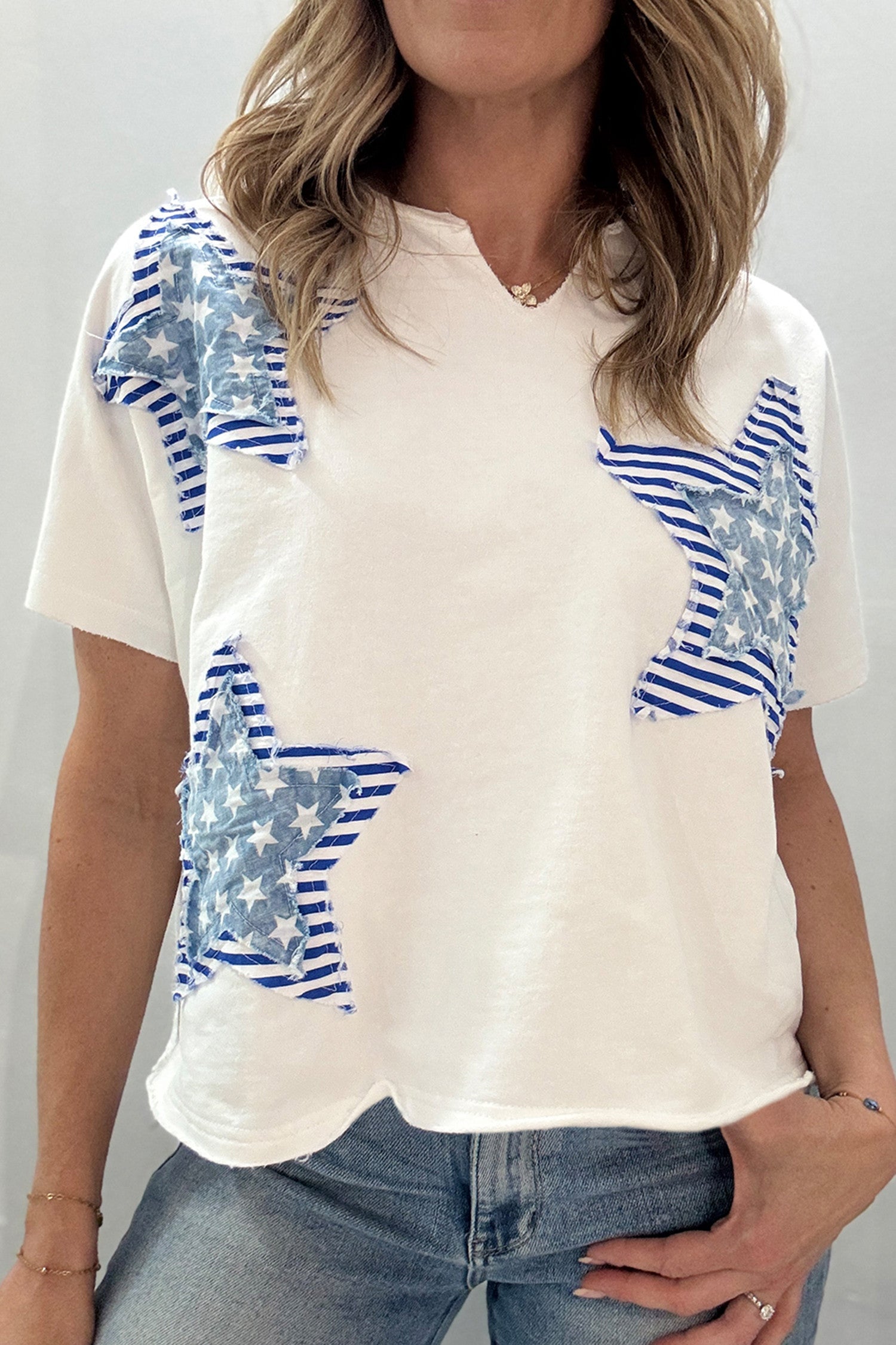 White Patriot Star Mineral Wash Top