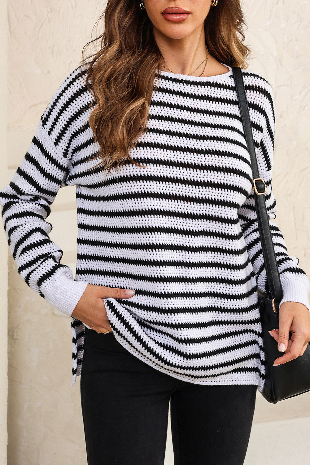 White Striped Knit Sweater FB