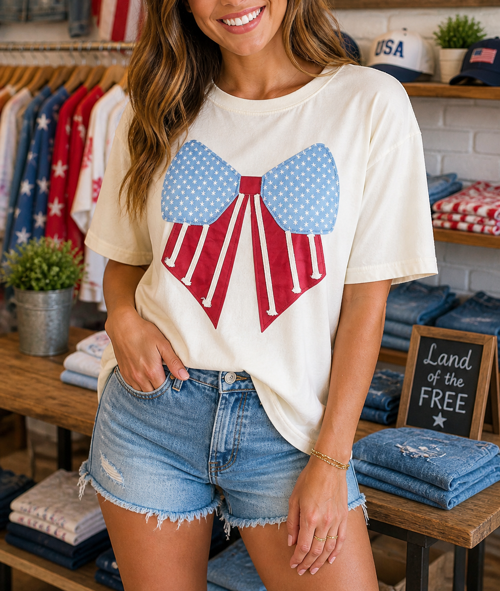 White Vintage Flag Bow Shirt