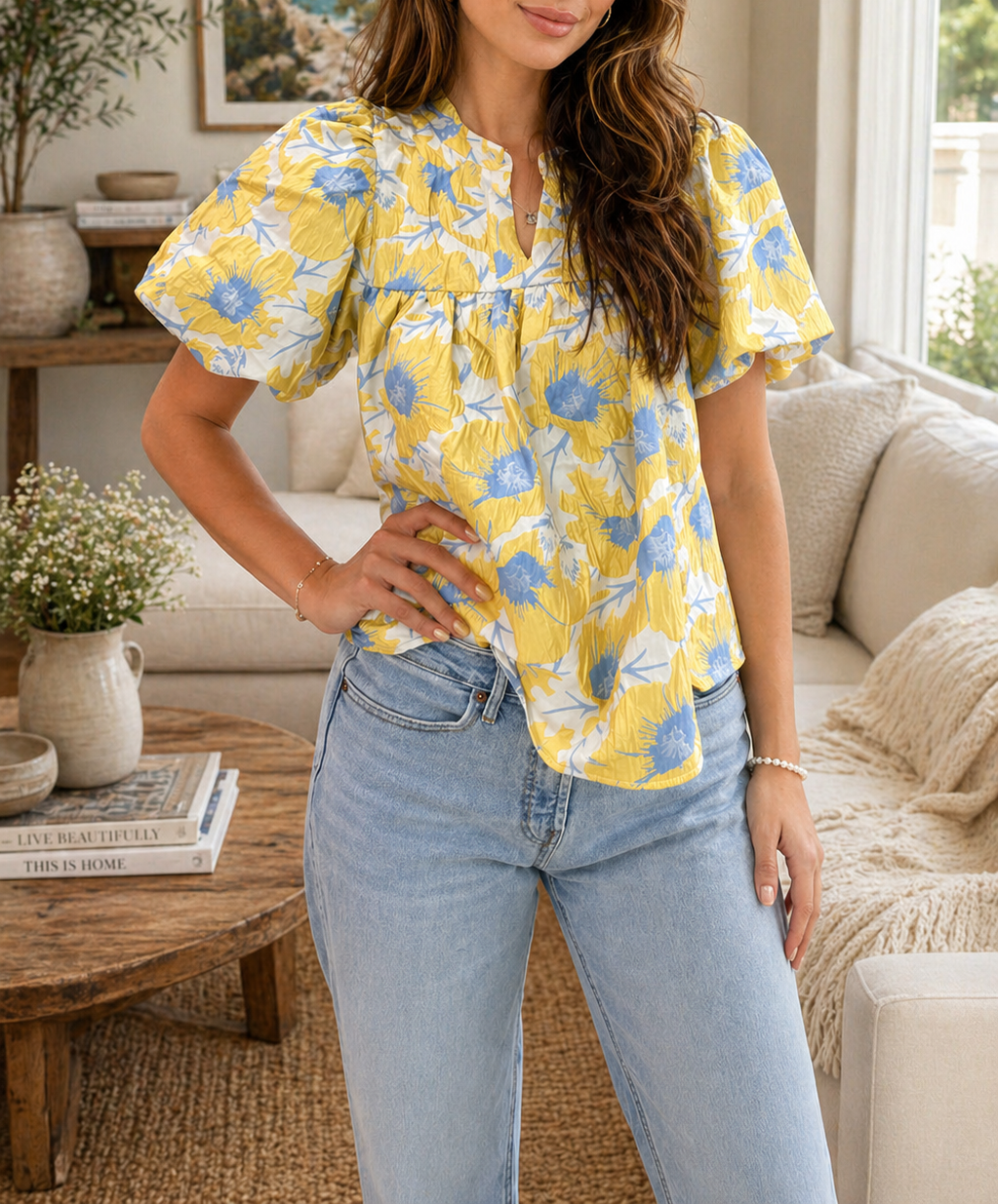 Yellow Floral Summer Blouse