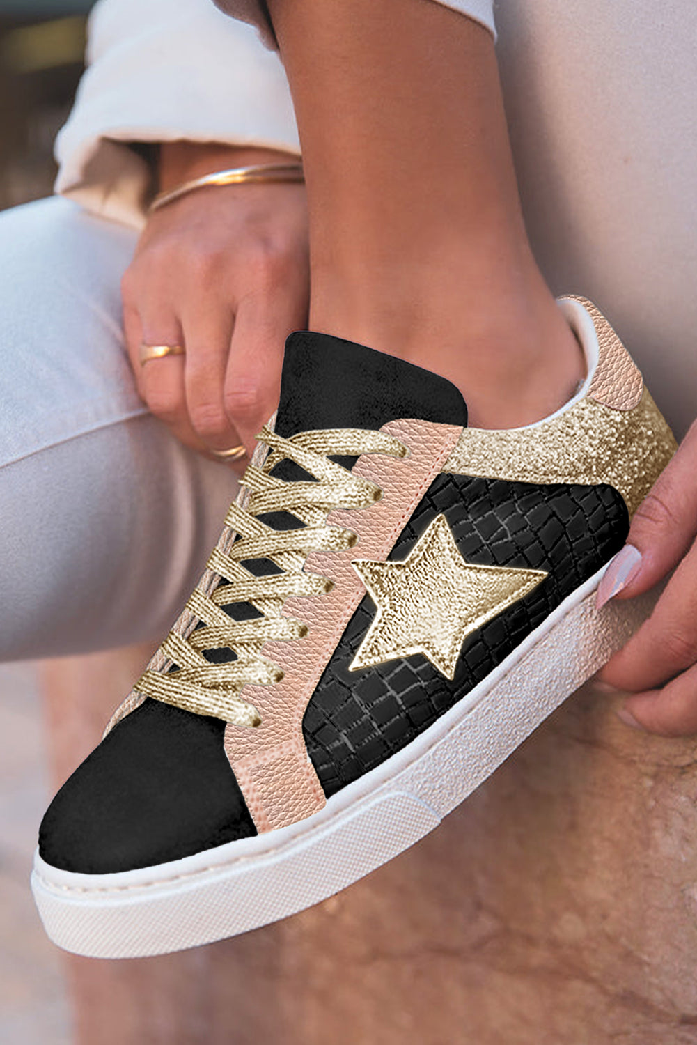 Black and Rose Gold Star Sneakers FB