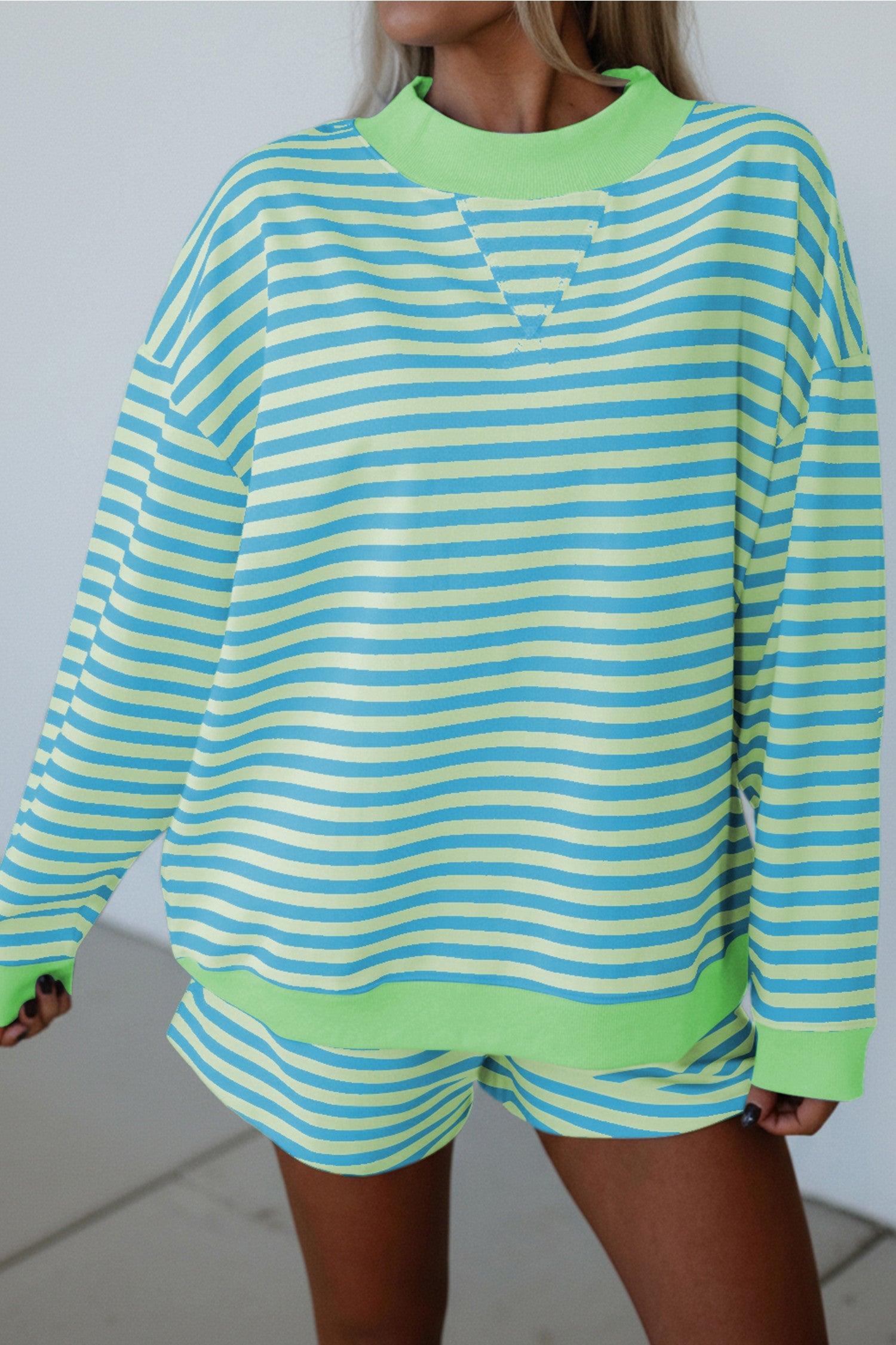 Stripe Colorblock Long Top Set RTS