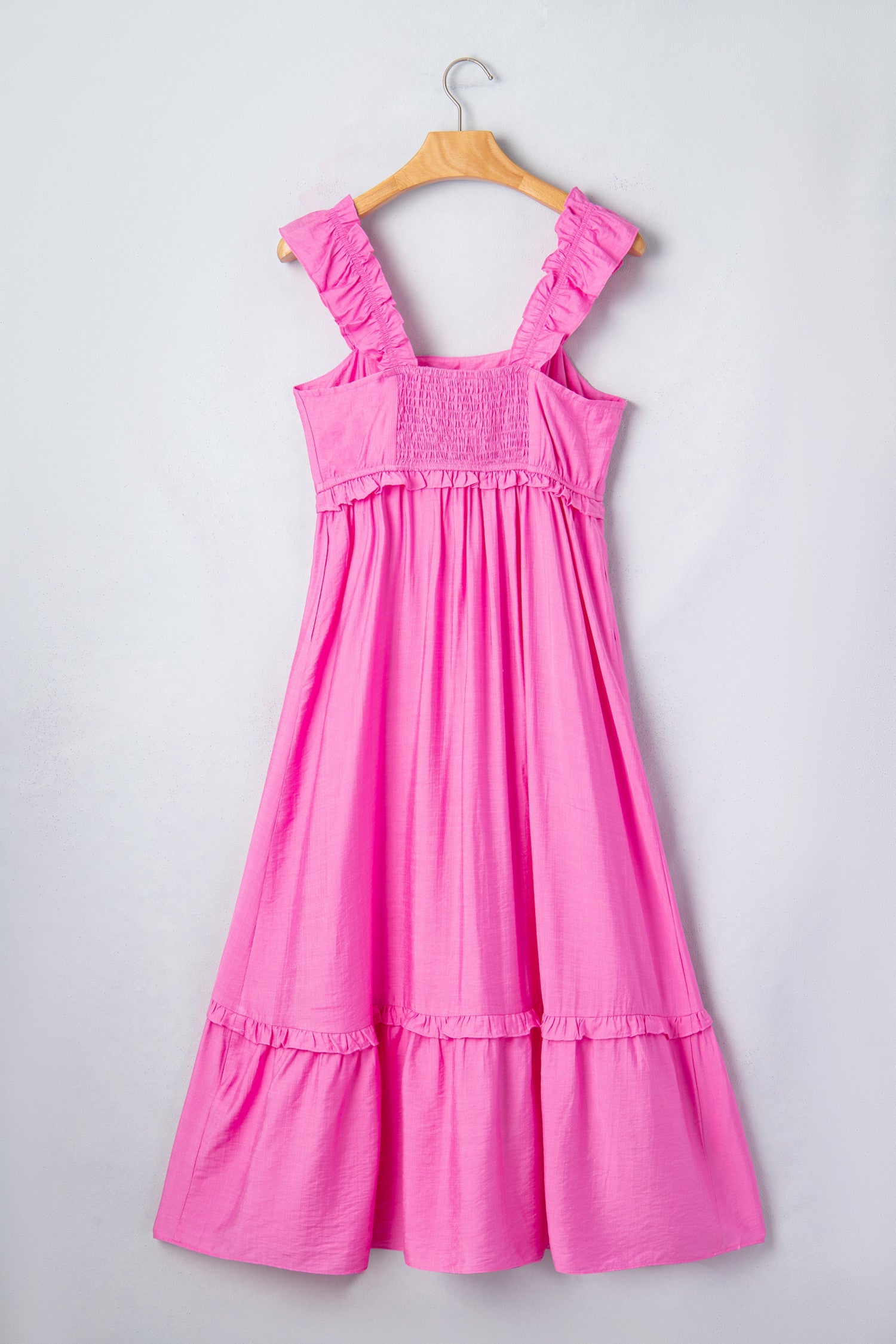 Hot Pink Ruffle Trim Maxi Dress