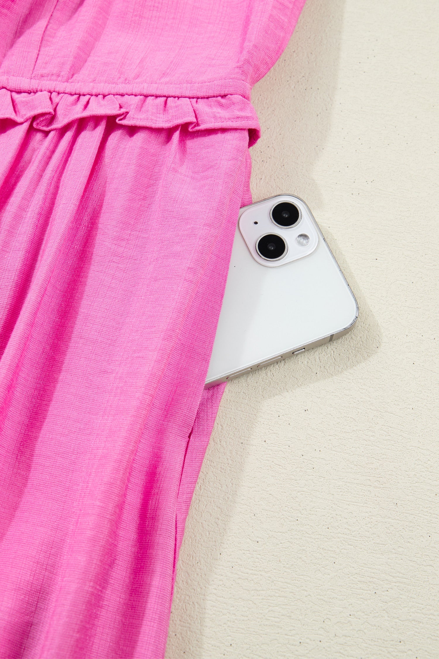 Hot Pink Ruffle Trim Maxi Dress