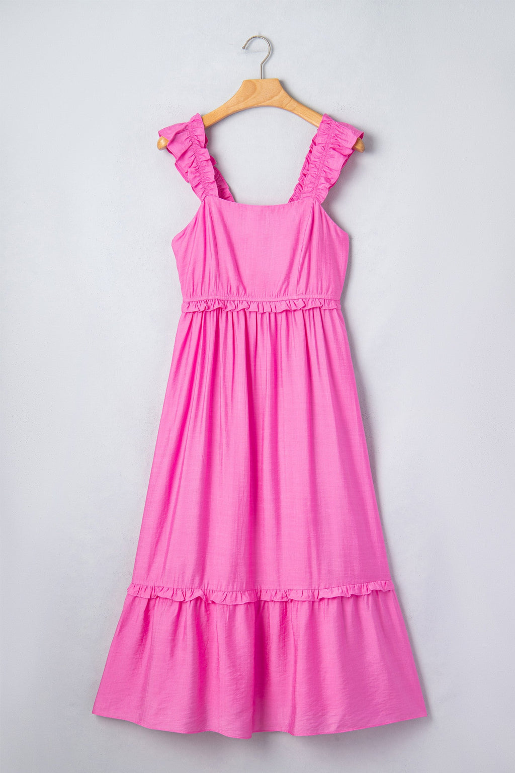 Hot Pink Ruffle Trim Maxi Dress