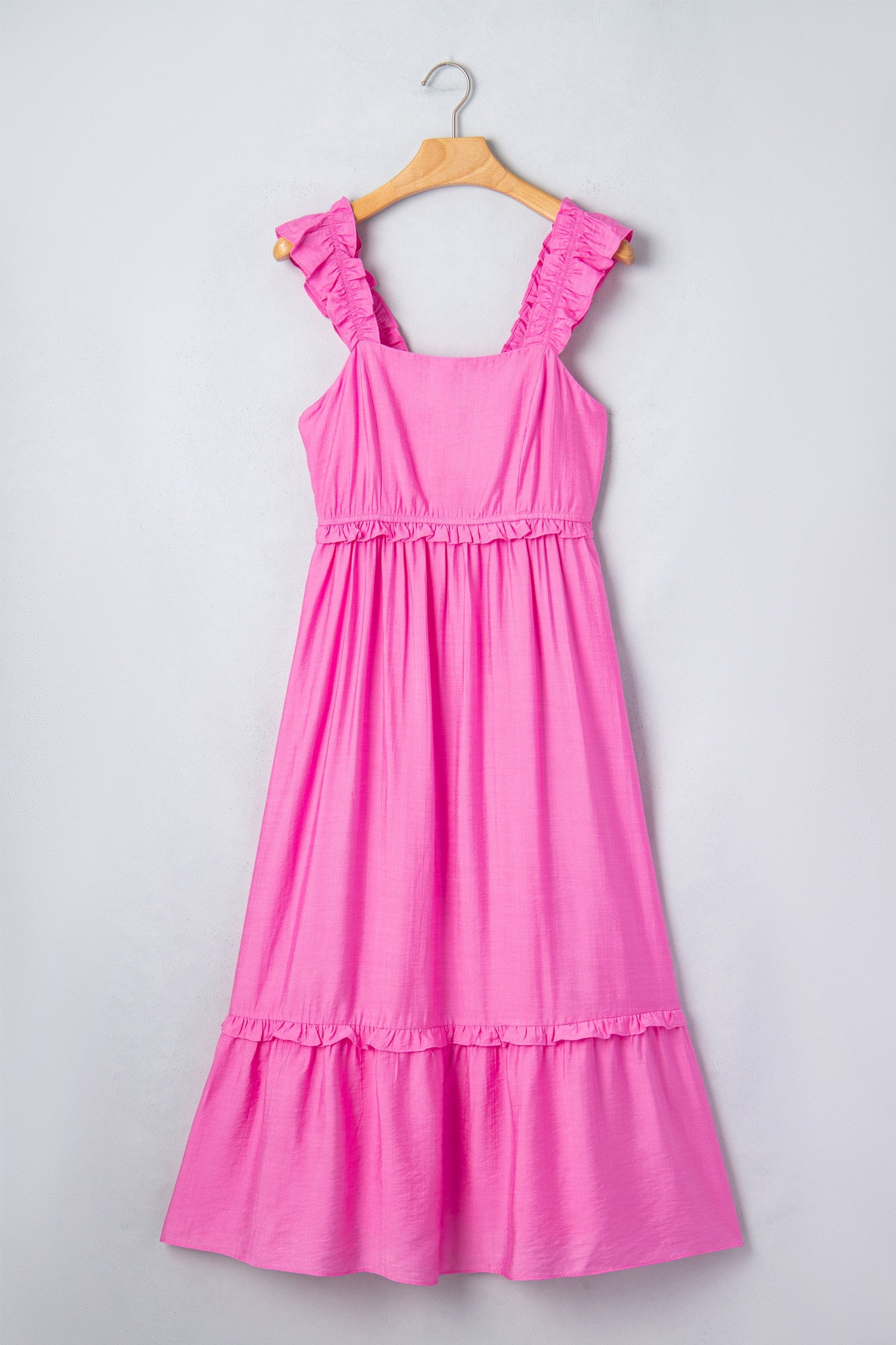 Hot Pink Ruffle Trim Maxi Dress