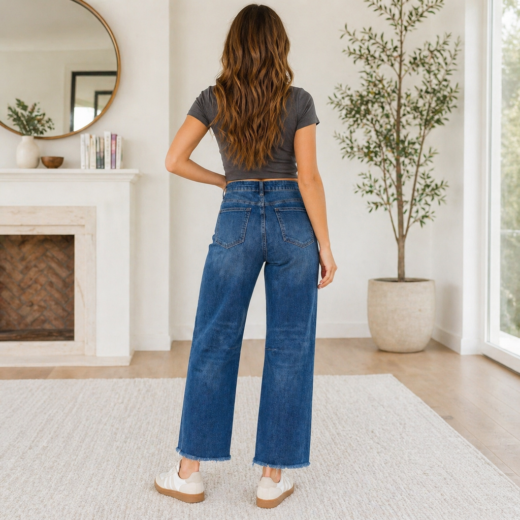 Frayed Cropped Straight Jeans