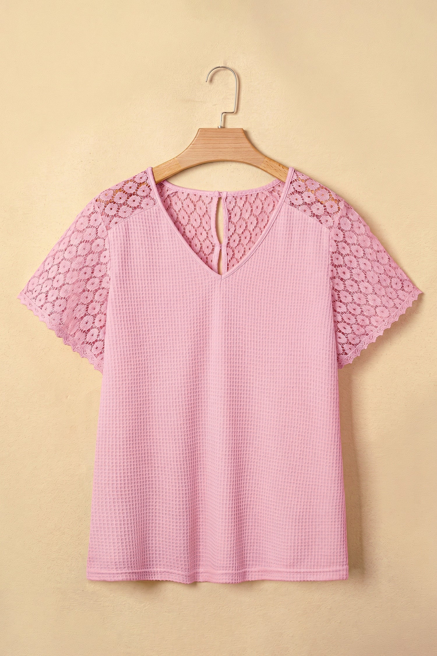Pink Lace Waffle Knit Blouse