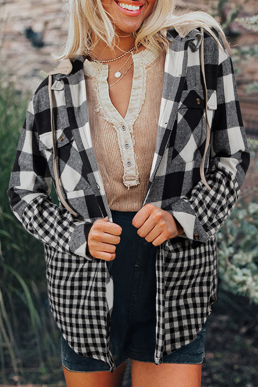 Black Double Plaid Shacket RTS