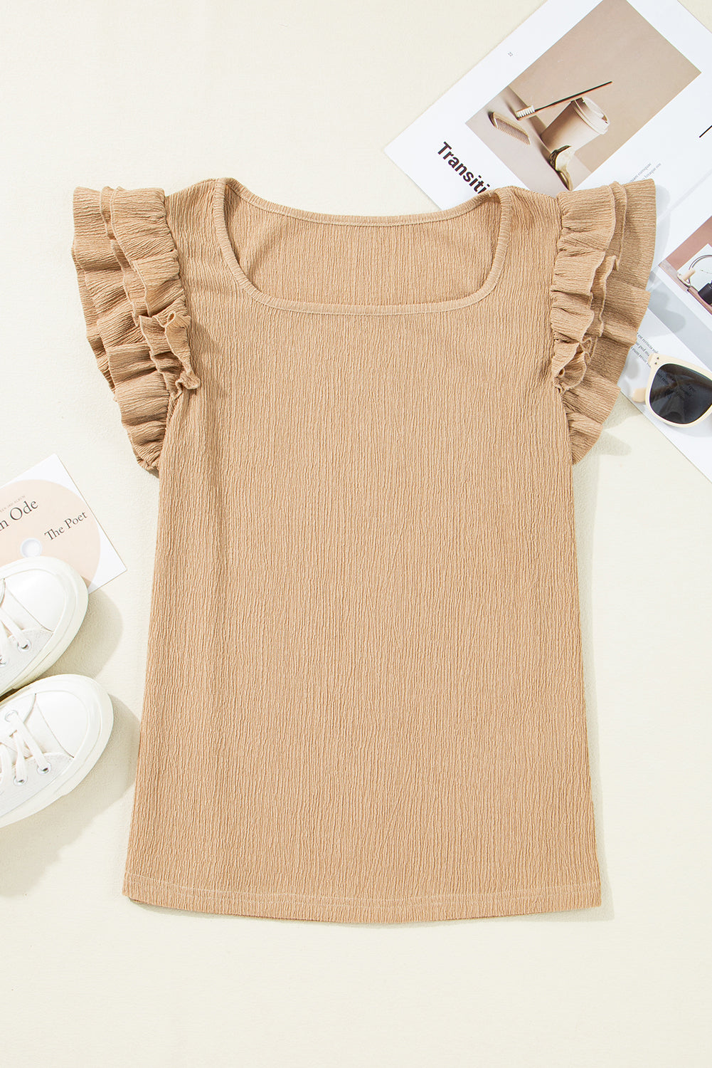 Beige Ruffle Sleeve Top FB