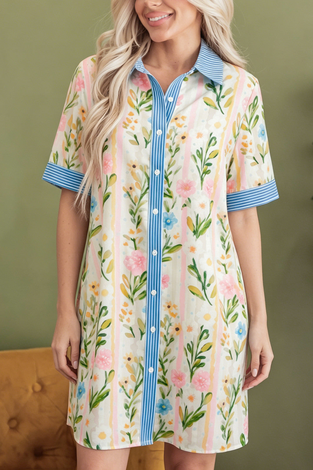 Floral Stripe Button Dress