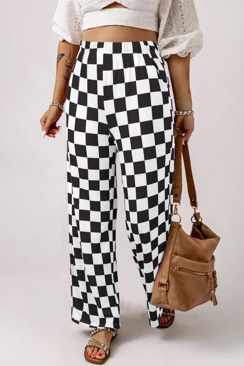 Black Checkered High Waist Pants FB
