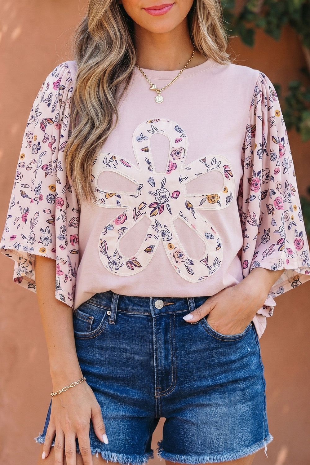 Pink Contrast Floral Blouse