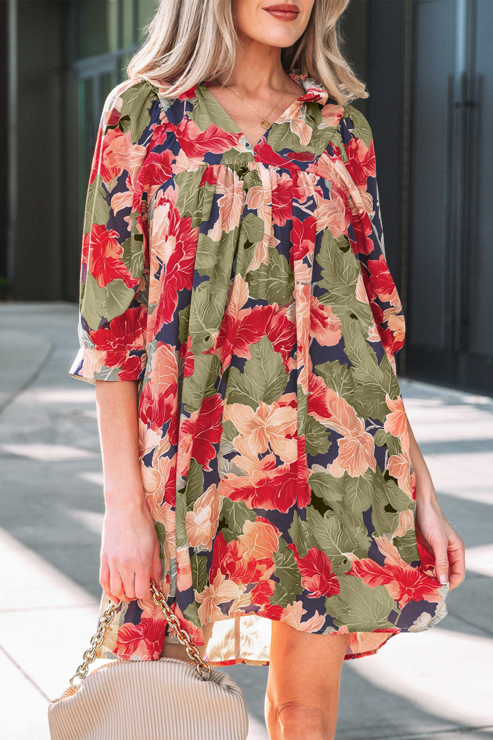 Green Floral Collar Mini Dress